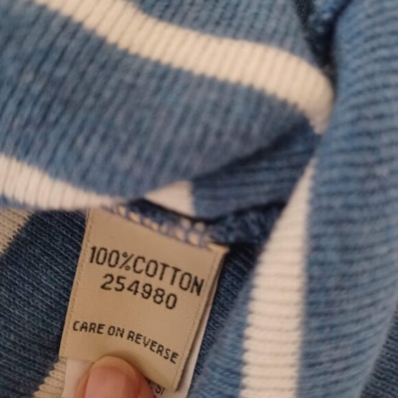 L.L. Bean Women’s Large Blue White Striped Boatneck 3/4 Sleeve 100% Cotton Shirt - Picture 3 of 5